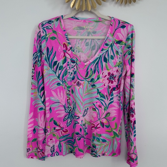 Lilly Pulitzer Other - Lilly Pulitzer V-Neck Long Sleeve PJ Top Pink Small